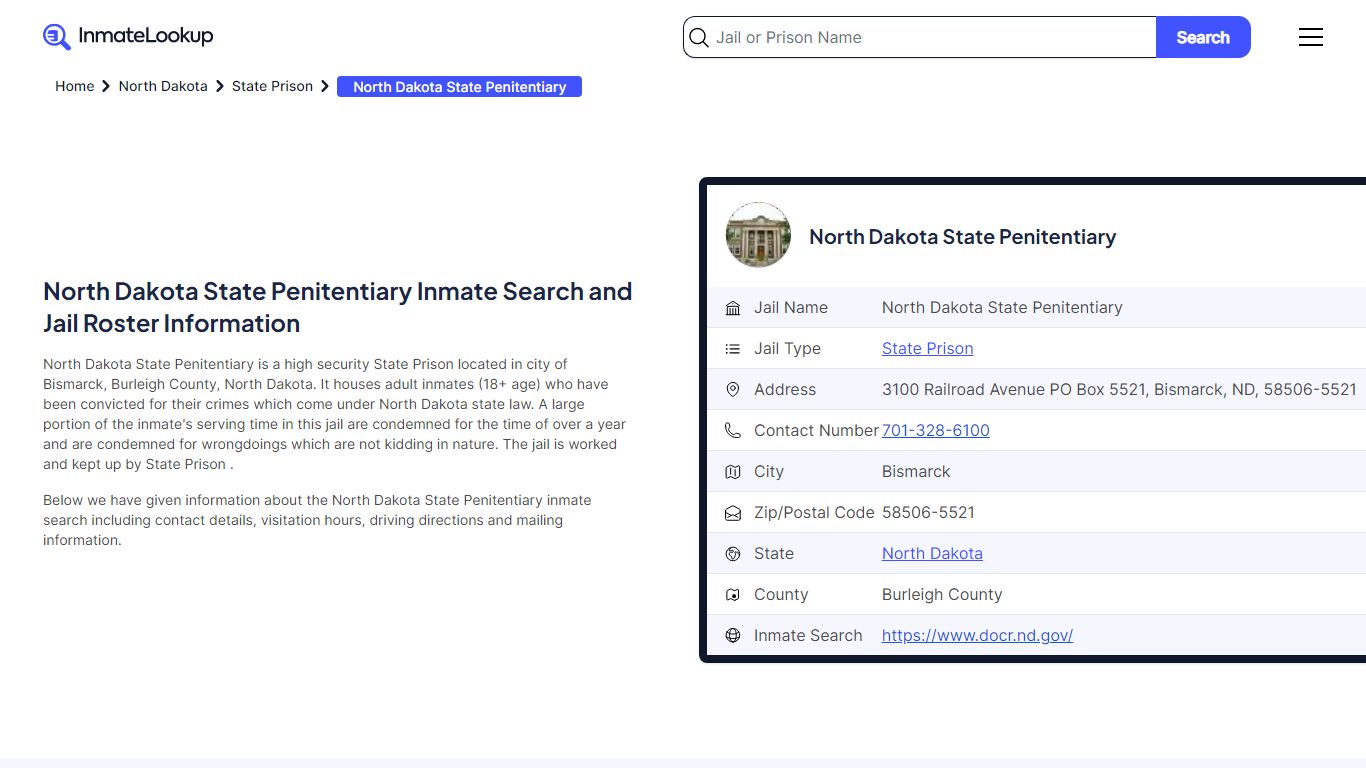 North Dakota State Penitentiary Inmate Search, Jail Roster, Bookings ...
